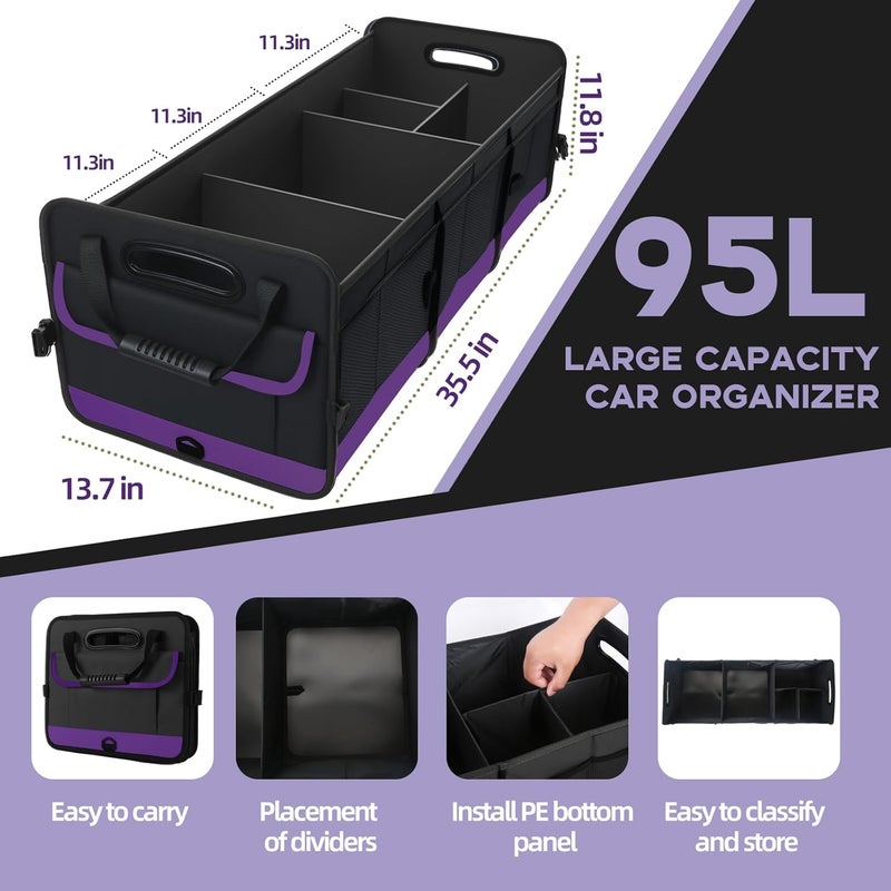 AOPHY Trunk Organizer for Car, Sturdy Storage Organization with Non-Slip Bottom Strips, 95L Large Capacity Cargo Organizer for Suv, Truck, Sedan, Waterproof Portable Car Organizers for Women Men(Purple) - Image 2